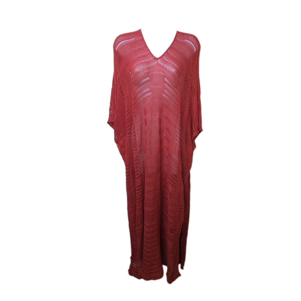 Mersea Souk Loose Knit Tunic Swim cover-up Rust one size resort crochet duster